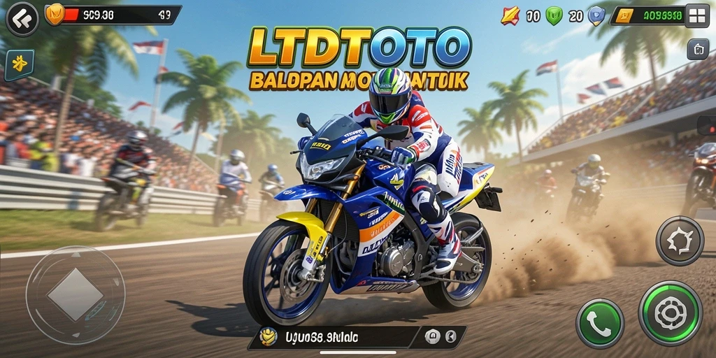 Screenshot utama LTDTOTO menampilkan aksi balapan motor yang mendebarkan.