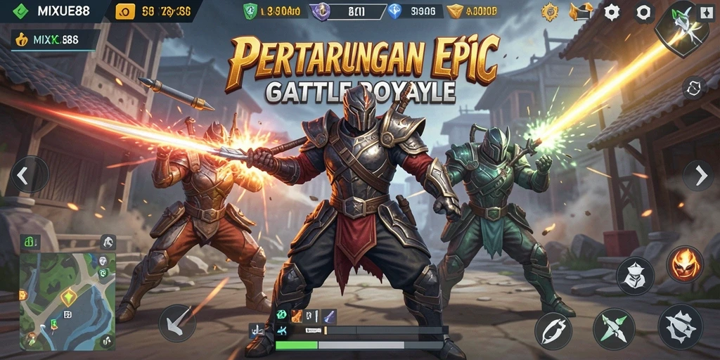 Tampilan gameplay intens dan seru dalam MIXUE88 selama pertempuran Battle Royale.