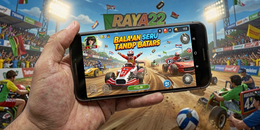Tampilan gameplay balapan yang mendebarkan di RAYA22.